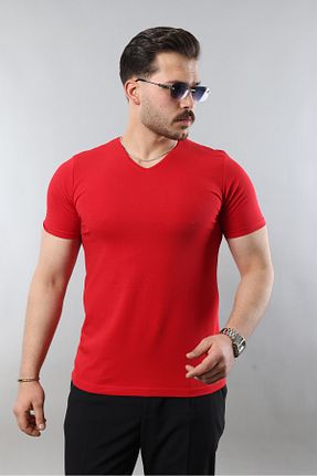 تیشرت قرمز مردانه یقه هفت STOCX - کد 933072481