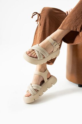 صندل بژ زنانه چرم مصنوعی bolella - کد 926924158