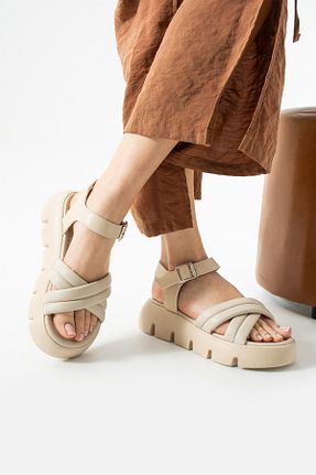 صندل بژ زنانه چرم مصنوعی bolella - کد 926924158