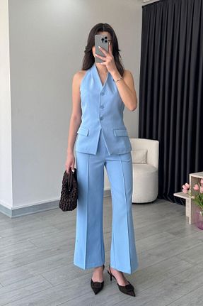 ست بالاتنه و پائین تنه آبی زنانه بافتنی ECEMİ - کد 933141607
