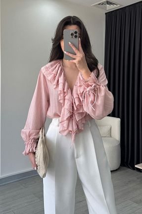 پیراهن صورتی زنانه رگولار ECEMİ - کد 933140140