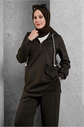 ست گرمکن حجاب قهوه ای زنانه رگولار Alvina - کد 902337677