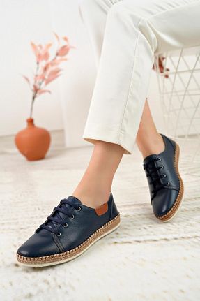 کفش پیاده روی سرمه ای زنانه چرم اصل Nesil Shoes - کد 775234796