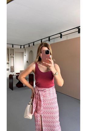 بلوز زرشکی زنانه ساده Sezgi Tekin - کد 933190079