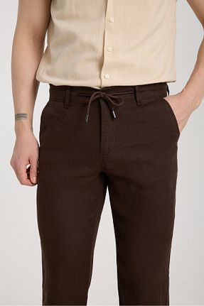 شلوار قهوه ای مردانه کتان muzzo jeans - کد 933210219