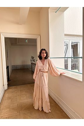 ست بالاتنه و پائین تنه بژ زنانه بافتنی SANX - کد 933206603