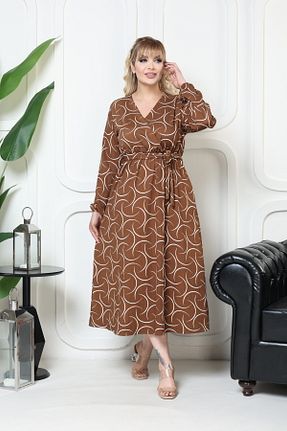لباس سایز بزرگ قهوه ای زنانه الیاف şuranur - کد 931901893