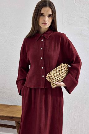ست بالاتنه و پائین تنه زرشکی زنانه بافتنی Hooopstore - کد 933198950