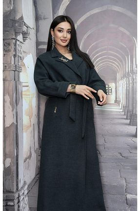 پالتو پشمی طوسی زنانه اورسایز Eccim Fashion - کد 933222021