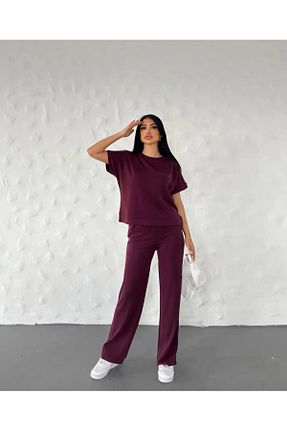 ست بالاتنه و پائین تنه زرشکی زنانه بافتنی RECEP AYDIN - کد 933260271