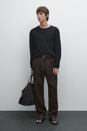 شلوار قهوه ای مردانه کتان Massimo Dutti - کد 933231851