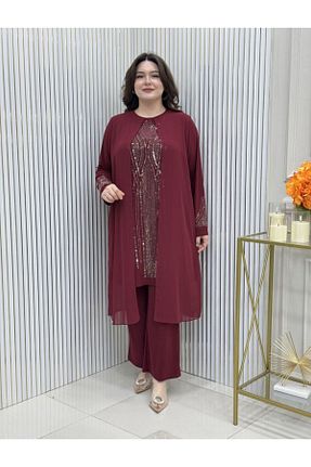 ست بالاتنه و پائین تنه سایز بزرگ زرشکی زنانه فاق نرمال GK - کد 934088987