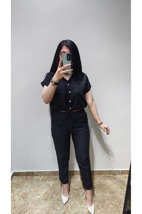 ست بالاتنه و پائین تنه مشکی زنانه کتان Nida Çelik Collection - کد 933273994