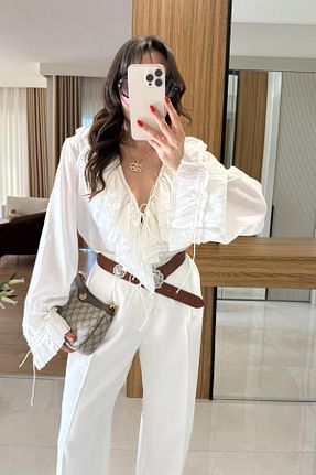 پیراهن سفید زنانه اورسایز Gizem Ecemiş - کد 933275370
