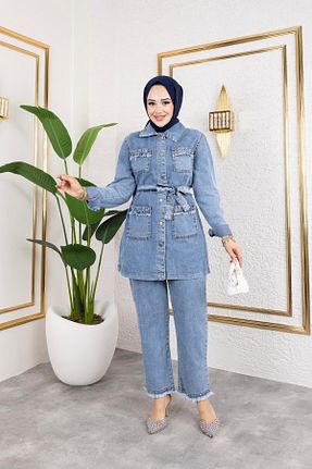ست بالاتنه و پائین تنه حجاب آبی زنانه رگولار HARMAN BUTİK - کد 896331013