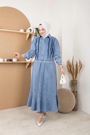 ست بالاتنه و پائین تنه حجاب آبی زنانه رگولار HARMAN BUTİK - کد 899420307