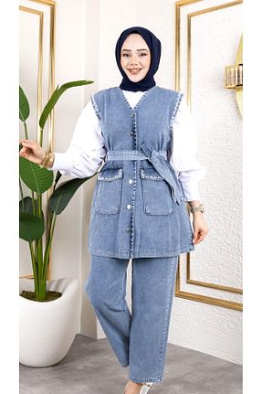 ست بالاتنه و پائین تنه حجاب آبی زنانه رگولار HARMAN BUTİK - کد 925826351