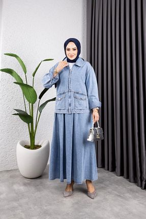 ست بالاتنه و پائین تنه حجاب آبی زنانه رگولار HARMAN BUTİK - کد 888699626
