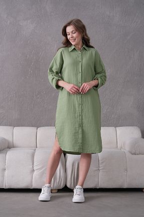 پیراهن خاکی زنانه اورسایز QAWWA - کد 929346200