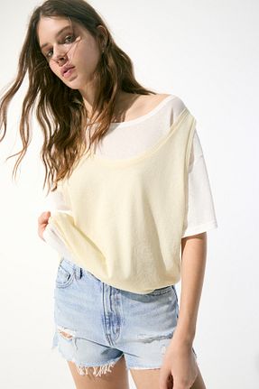 شلوارک و برمودا آبی زنانه فاق بلند Pull & Bear - کد 905663606