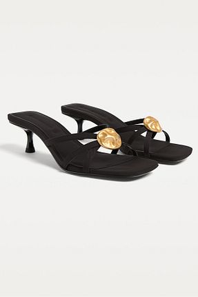 صندل مشکی زنانه پاشنه تخت Stradivarius - کد 933345707