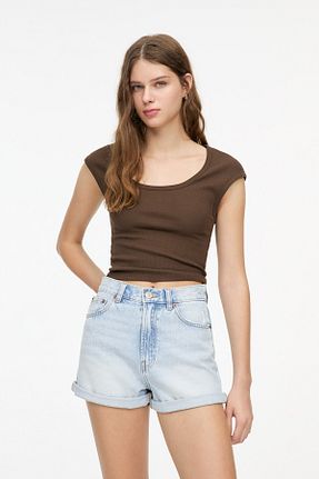 شلوارک و برمودا آبی زنانه مام فیت Pull & Bear - کد 905666352
