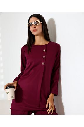 ست بالاتنه و پائین تنه زرشکی زنانه بافتنی QARA - کد 933367275