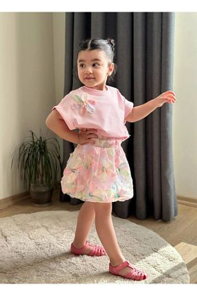 ست بالاتنه و پائین تنه صورتی بچه گانه بافتنی Asya Yaz - کد 933363614