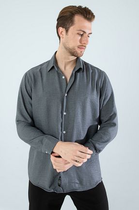 پیراهن طوسی مردانه اسلیم فیت YXC - کد 39013834