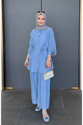 ست بالاتنه و پائین تنه حجاب آبی زنانه اورسایز MODA - کد 933433634