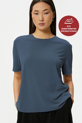 تیشرت طوسی زنانه رگولار OXVİN - کد 921827814