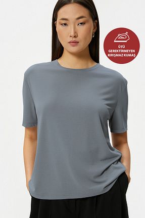 تیشرت طوسی زنانه گشاد OXVİN - کد 921827840