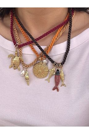 گردنبند جواهر بژ زنانه برنجی YENGEÇ - کد 933534294