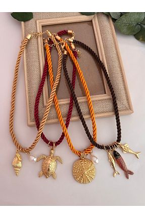 گردنبند جواهر بژ زنانه برنجی YENGEÇ - کد 933534294