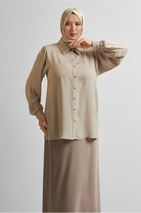 تونیک حجاب بژ زنانه پلی استر Alvina - کد 933606165