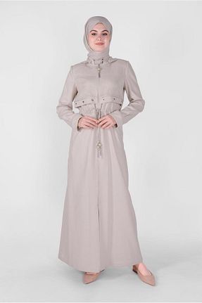 مانتو بلند حجاب بژ زنانه مخلوط ویسکون Alvina - کد 871441791