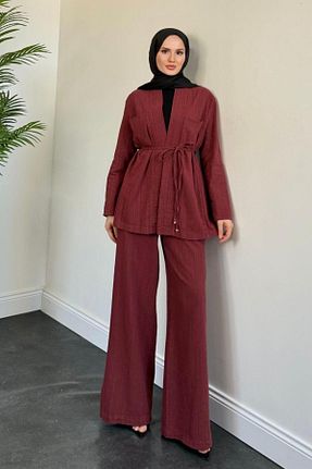 ست بالاتنه و پائین تنه حجاب زرشکی زنانه رگولار MERVEN AKYÜZ - کد 933608538