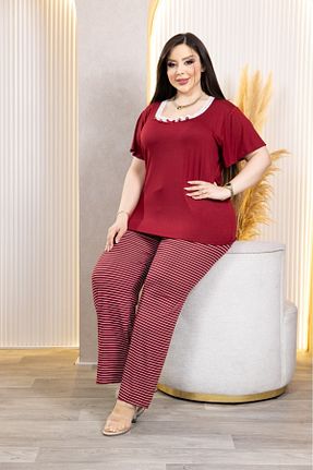 ست لباس راحتی سایز بزرگ زرشکی زنانه بامبو şuranur - کد 903530426