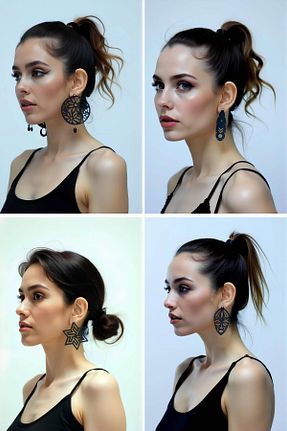 گوشواره جواهر مشکی چرم Angels Passion - کد 933796845