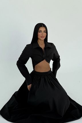 ست بالاتنه و پائین تنه مشکی زنانه بافتنی Eyyo - کد 933899458