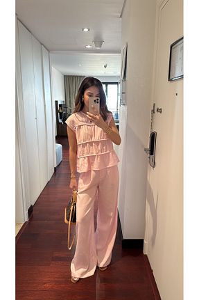 ست بالاتنه و پائین تنه صورتی زنانه کتان sinemkivanc co - کد 933885843