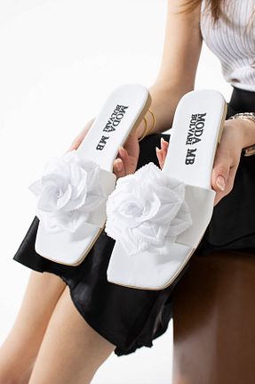 دمپائی سفید زنانه چرم مصنوعی MODA BULVARI - کد 929729304