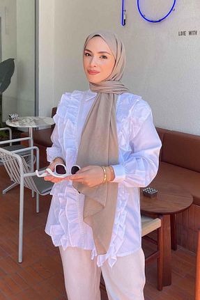 شال قهوه ای زنانه پنبه ای lamelif - کد 933899860