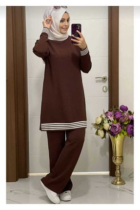 ست بالاتنه و پائین تنه حجاب قهوه ای زنانه گشاد ECK MODA - کد 933924530