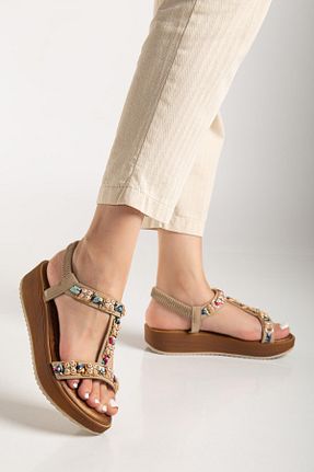 صندل بژ زنانه پاشنه ضخیم SUİNS SHOES - کد 933981325