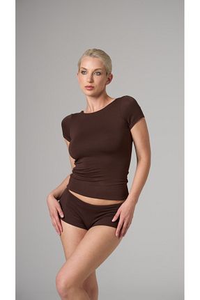 تیشرت قهوه ای زنانه اسلیم فیت LE POLE - کد 933996464