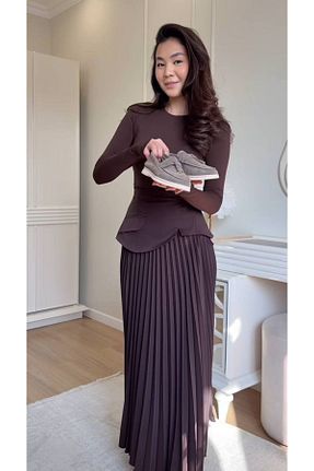 دامن قهوه ای زنانه پنبه پلی استر guller tekstil - کد 933996292