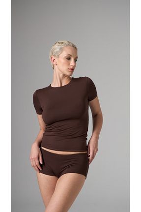 تیشرت قهوه ای زنانه یقه دوچرخه LE POLE - کد 934001895
