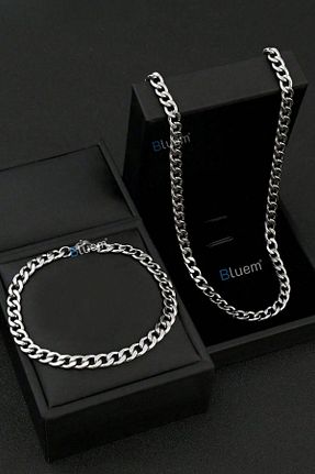 گردنبند استیل ( فولاد ) طوسی مردانه استیل ضد زنگ Bluem - کد 920361541