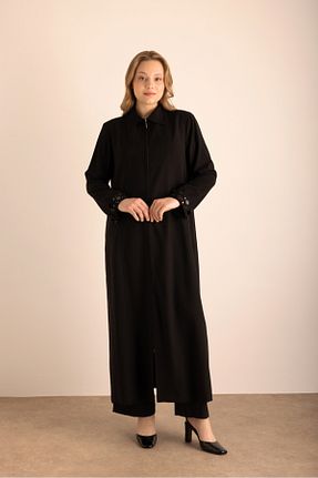 مانتو بلند مشکی زنانه مخلوط پلی استر Aker - کد 934081777
